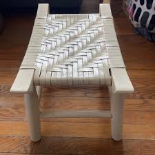 Antique Vintage Japanese Rectangular Stool Wooden Leather ...