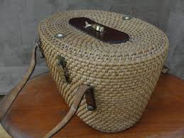 Vintage Mid Century Asian Wicker Basket Cady/purse Brass ...