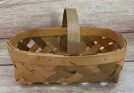 Vtg Amish Mini Berry Gathering Basket Fixed Handle Wood Wooden Woven Primitive