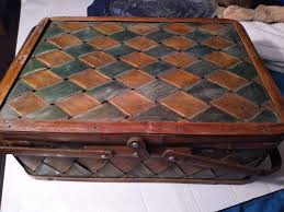 Vintage Woven Wood Picnic Basket Green/Brown Hinged Lid With ...