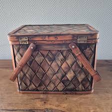 Vintage Wood Wicker Picnic Fall Decor Basket Storage Basket ...