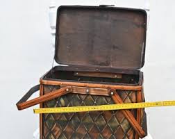 Vintage Picnic Basket, Weaved Wood .dark Green and Brown. - Etsy