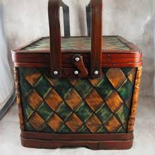 Gorgeous Wooden Green & Brown PICNIC BASKET With Extras for ...