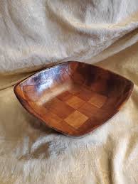 Woven Wood, 9.80 Inch Square Bowl, Vintage Serving Dish ...