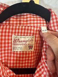 VTG Wrangler Red Check Pearl Snap Shirt Long Tails Single ...