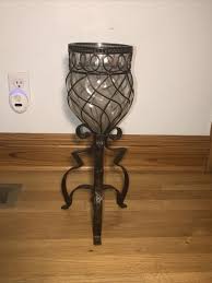 Caged 18.25” Blown Glass Black Wrought Iron Pedestal Vase ...