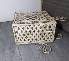 Vintage Shabby Chic Rustic French White Metal Garden Basket Magazine Rack | eBay