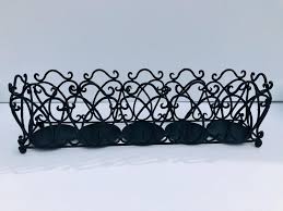 Vintage Black Wrought Iron Scrolled 5 Pillar Candle Holder ...