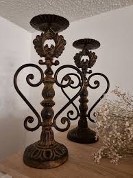 VTG. Lg. Victorian Design Cast Iron Ornate Candlesticks ...