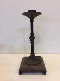 Rare Antique Brass Candlestick Holder w/Wooden Base, 10" Tall, 4 1/2" x 4 1/2" | eBay