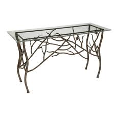 Pinebough Console Table | Hand-Forged Rustic Iron and Glass Accent Table - Iron Accents