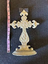 Rustic White Cast Iron Cross Tabletop Free Standing Mantle Decor 10”inch Tall | eBay