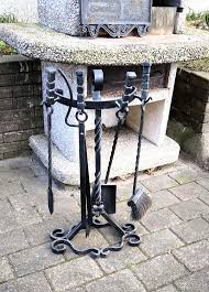 Vintage Wrought Iron Fireplace Tool Set with Stand Twisted Metal & Flower Design- 7 Pieces | Chairish