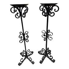 Pair of 1980s Tall Wrought Iron Curley Floor Candle Sticks ...