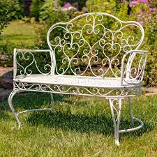 Zaer Ltd. International 45 in. L 2-Person Antique White Metal Garden Bench ZR200485-AW - The Home Depot