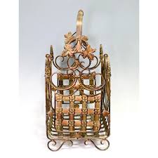 Rare Italian Wrought Iron Copper Gold Magazine Stand With Rosettes and Leaves | Chairish