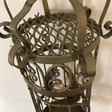 Vintage Round Gold Painted Decorative Wire Birdcage w/ fake Bird Hanging Footed | eBay