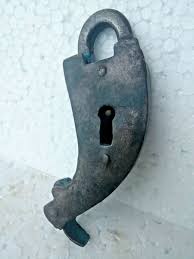 RARE ANTIQUE Rustic Iron fish shape padlock lock with key ...