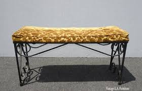 Vintage Spanish Style Wrought Iron Black Ornate Bench w Gold ...