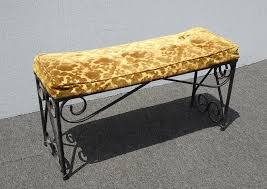 Vintage Spanish Style Wrought Iron Black Ornate Bench W Gold ...