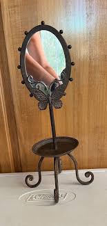 Vintage Standing Mirror with Butterfly Design Jewelry Plate ...
