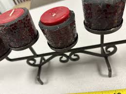 VNTG Red Stained Glass Style 5 Votive Candle Holder w/ Black ...