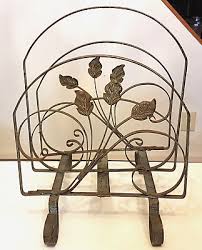 Verdi Gris Distressed Metal Magazine Rack Leaf Scrollwork ...