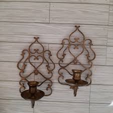 Brass Scrolled Heart Candle Sconces a Pair | Chairish
