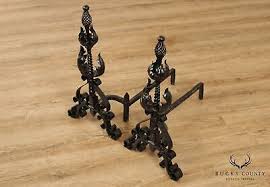 Quality Vintage Pair Wrought Iron Andirons | eBay