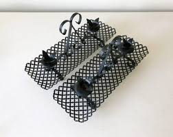Vintage Midcentury MCM Black Mesh Punched Metal Quatrefoil Tray Centerpiece Candlesticks Candelabra With Handle - Set of Two - Etsy