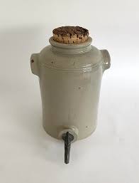 French Burgundy Gray Stoneware Crock W/ Spigot | Chairish