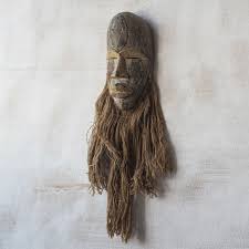 Wood Earth-Tone African Wall Mask of Humble Man from Ghana