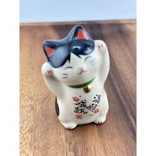 Pottery Maneki Neko Beckoning Lucky Cat JAPAN JAPANESE 2.75 ...