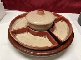 vintage 1950s lazy susan snack set speckled wood wooden | eBay
