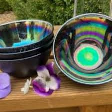 Villeroy & Boch Verona Style Blue-green (rainbow) Iridescent Carnival Glass Black Matt Woven Liene Textured Underside Soup/cereal Bowls 4 PC - Etsy