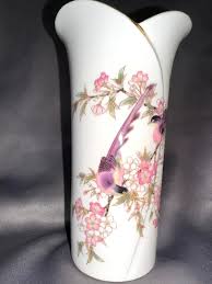 VTG Yamaji Porcelain Japan Flower Vase Pink Purple Birds ...