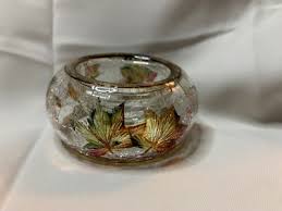 Small Crackle Glass Autumn Leave Tea Litght Candle Holder 4 ...