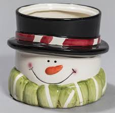 Lot - Porcelian snowman glass container planter or candy dish