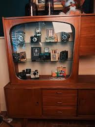 ② Vintage/retro midcentury bar/vitrine kast met lades ...