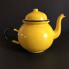 Vintage Enamel Yellow Tea Kettle | eBay