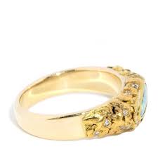 Vintage Circa 1980s Australian Boulder Opal and Diamond Ring 18 Carat Gold For Sale at 1stDibs