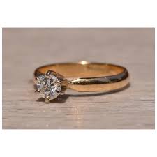 Yellow Gold Solitaire Engagement Ring with Round Brilliant Cut Natural. For Sale at Ruby Lane