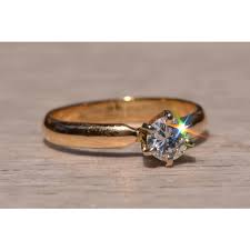 The Emery Street: Yellow Gold Solitaire Engagement Ring with Round Brilliant Cut Natural Diamond | Chairish