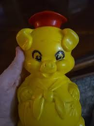 Vintage Yellow Pig, Piggy Bank Red Top | eBay