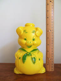 Pig Plastic Bank Yellow Blow Mold Piglet Wearing Bow Tie, 7 ...