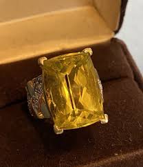 14K Gold 15CT Emerald Cut Green Quartz Ring Diamond Accent Signed LH size 5 | eBay