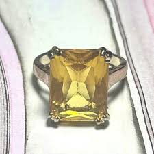 Vintage Sterling Silver Large Glass Citrine Cocktail... | Depop