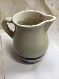 R.R.P. Co Roseville Pottery Stoneware Pitcher #303-H Blue Stripe Band 16 oz USA | eBay