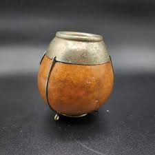 Vintage Yerba Mate Gourd With Silver Rim and Stand Argentina Medallion - Etsy