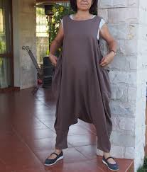 Brown Linen Harem Jumpsuit: Sleeveless Plus Size Overall - Etsy